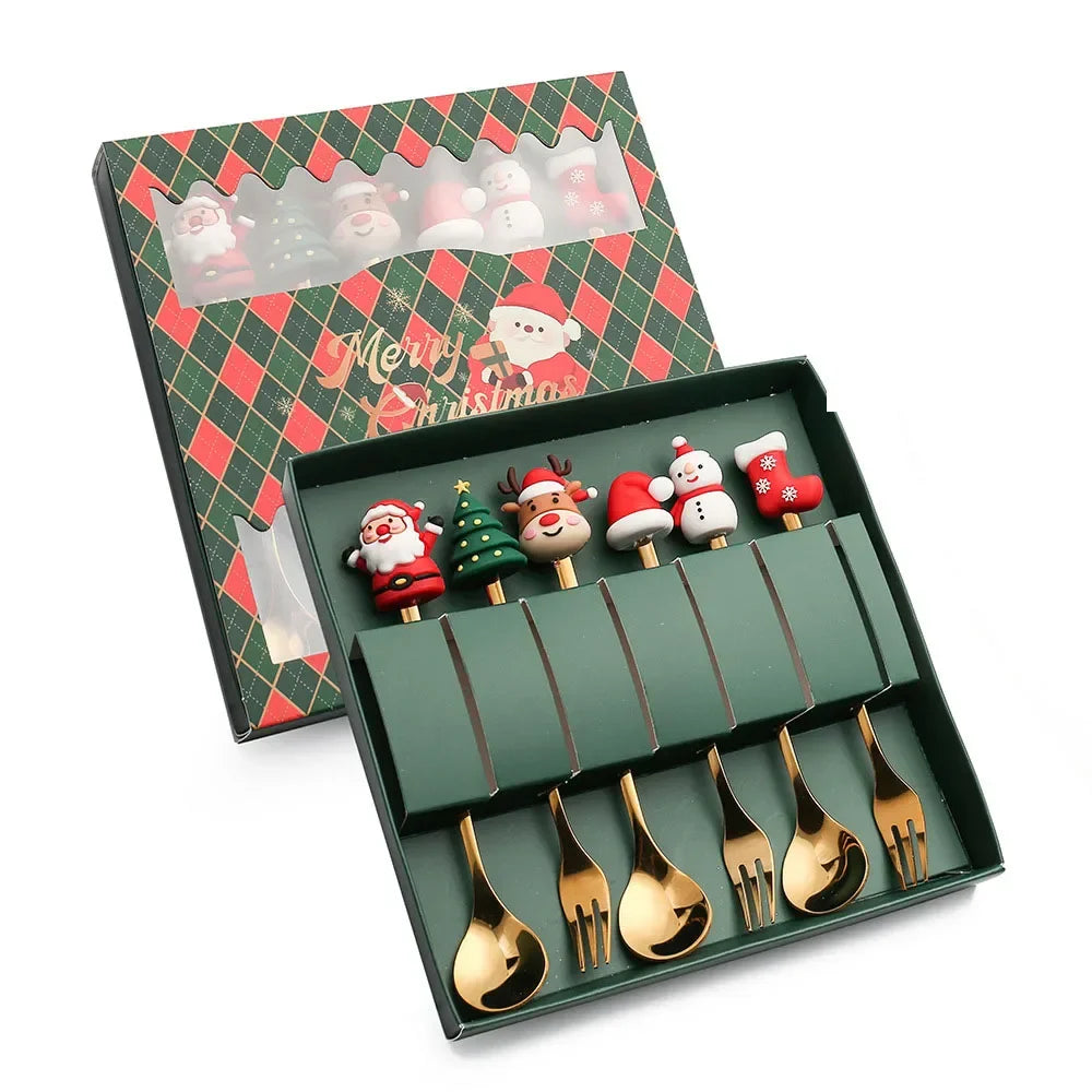 SantaSpoons - RVS Gouden Kerstlepels met Geschenkdoos