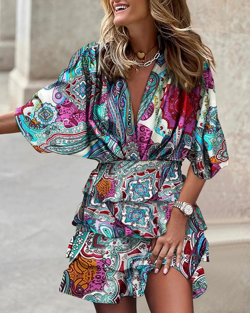 Ruffle wikkeljurk met bloemenprint