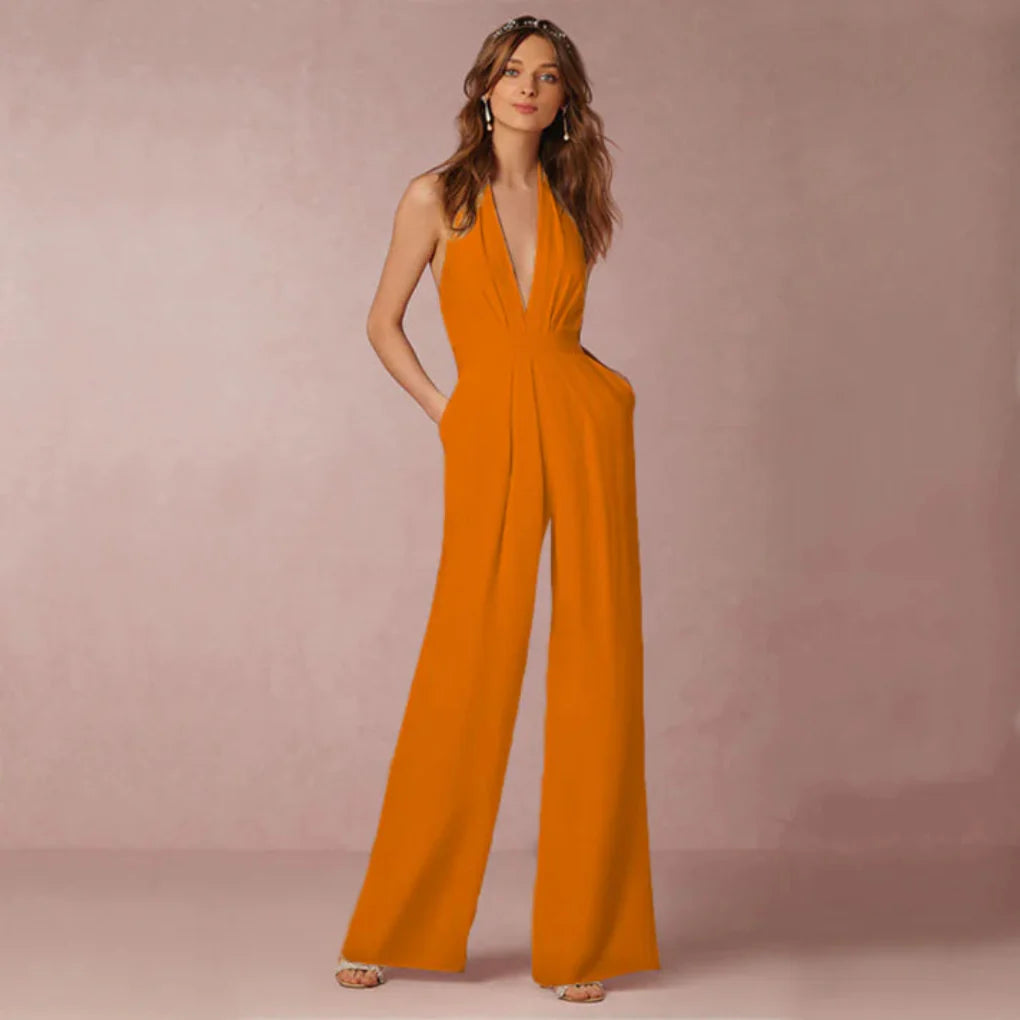 Diepe V-hals jumpsuit met open rug