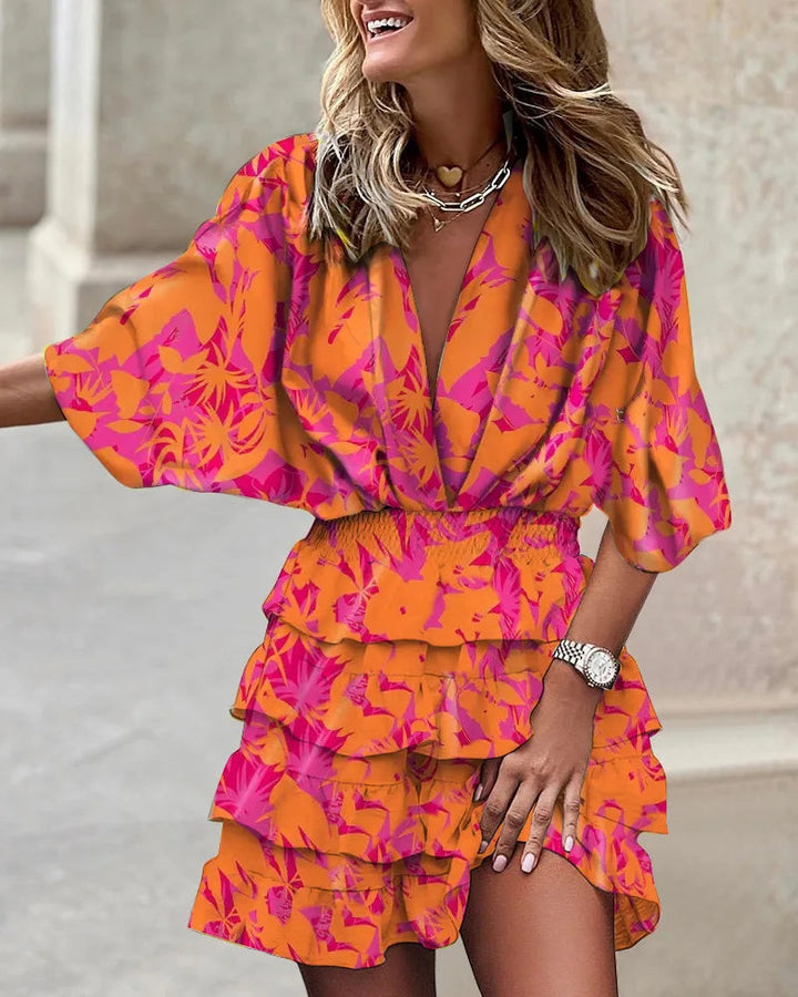 Ruffle wikkeljurk met bloemenprint