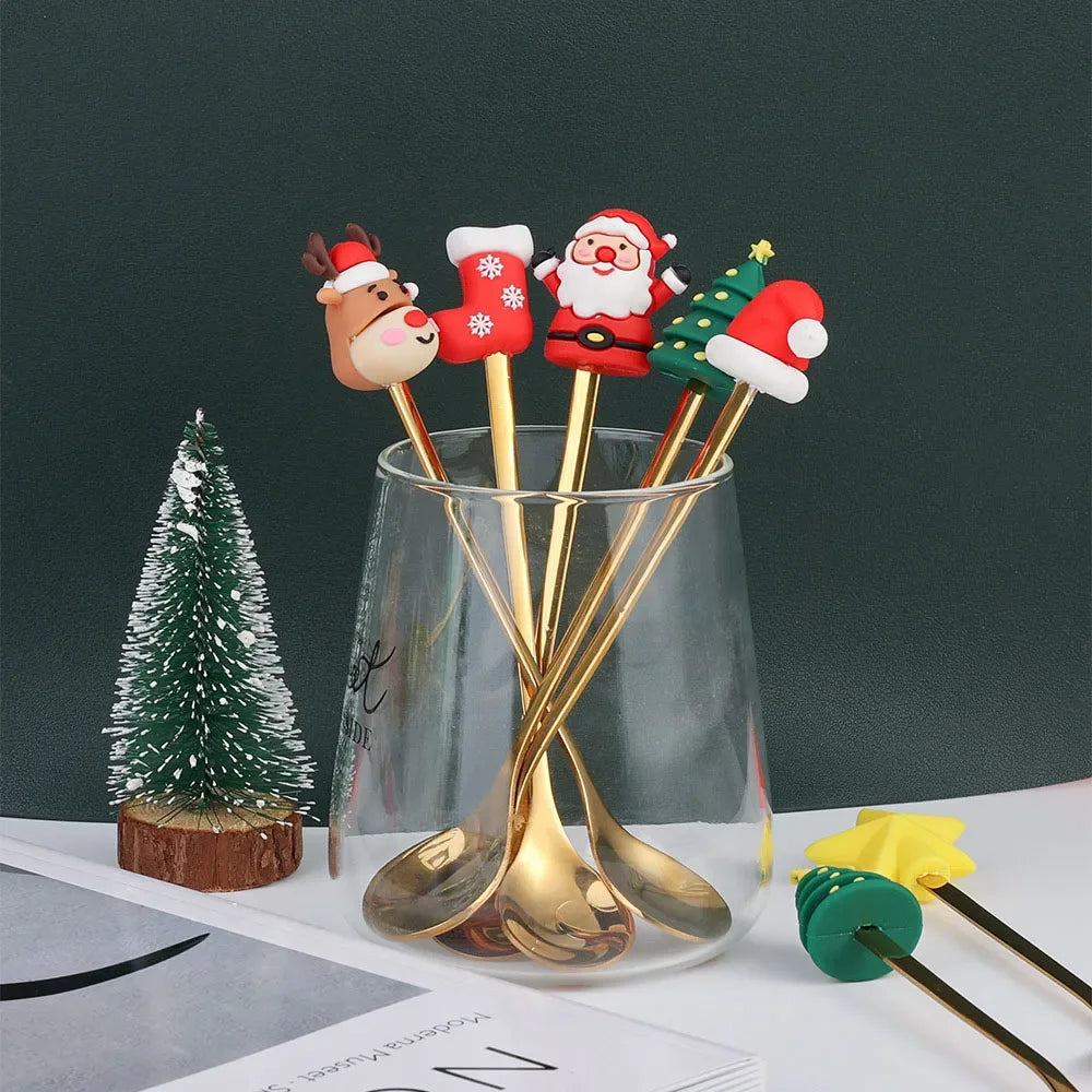 SantaSpoons - RVS Gouden Kerstlepels met Geschenkdoos