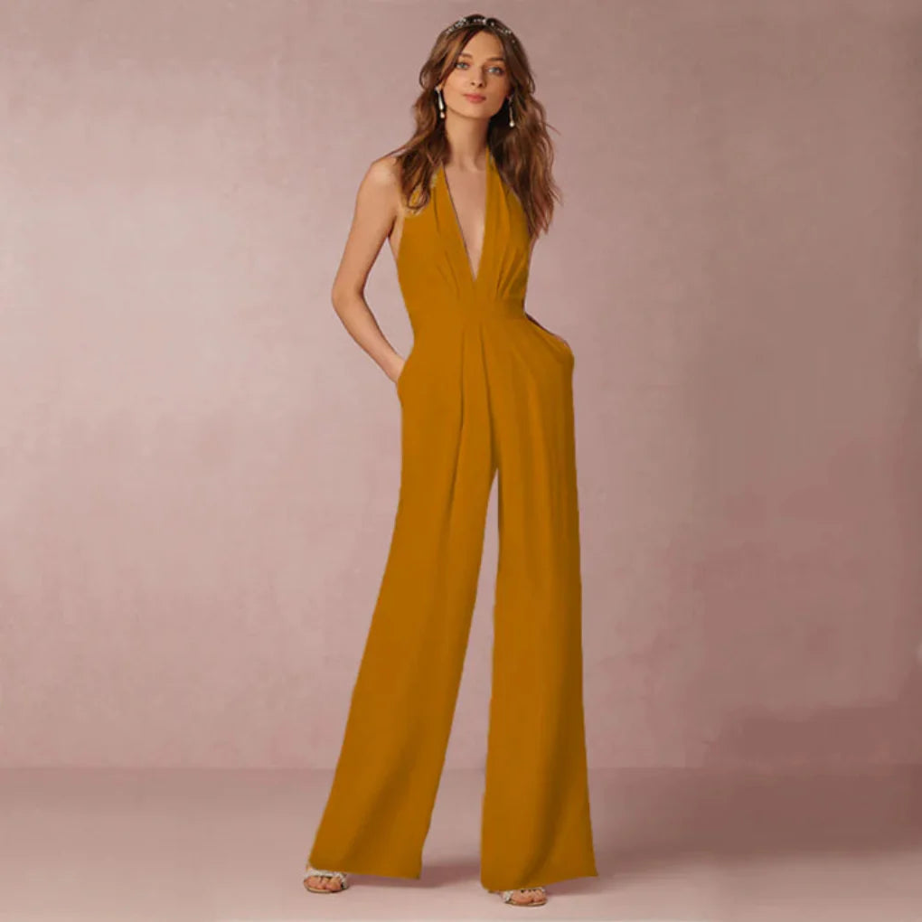 Diepe V-hals jumpsuit met open rug