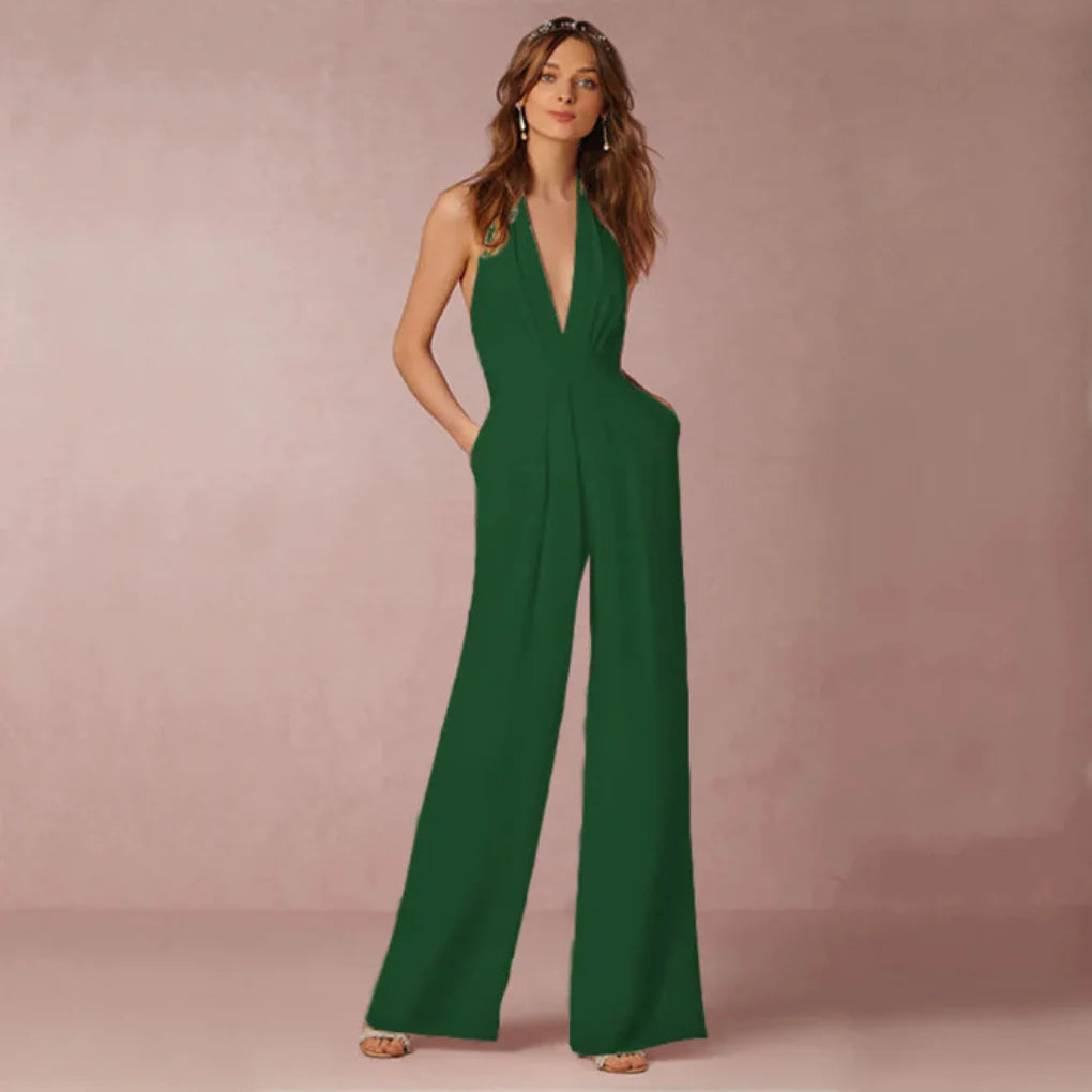 Diepe V-hals jumpsuit met open rug
