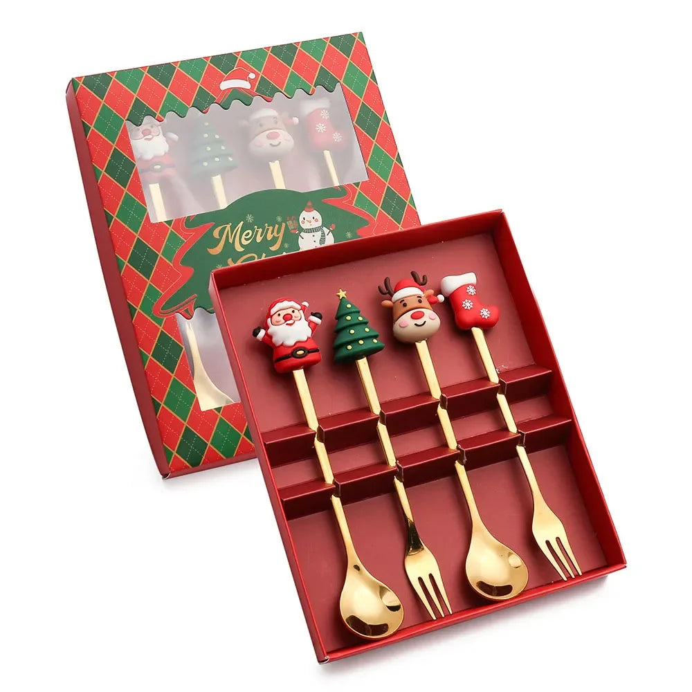 SantaSpoons - RVS Gouden Kerstlepels met Geschenkdoos