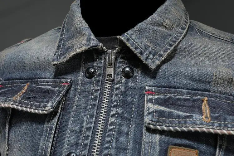Slim Fit Denim Jas met Afritsbare Capuchon