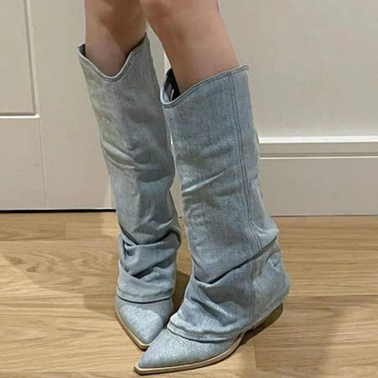 Alice - Denim Knielaarzen Cowboy Boots