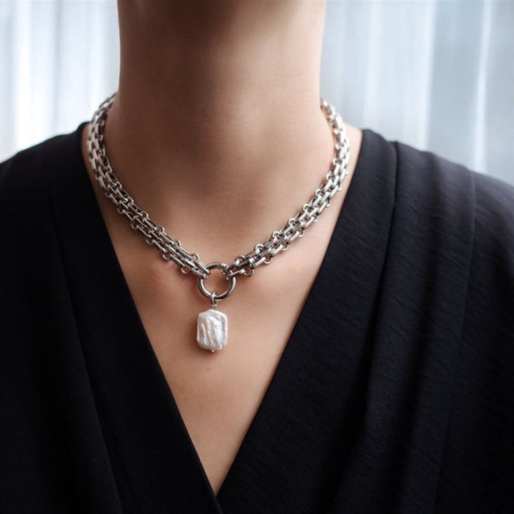 LuxePearl – Barok Zoetwaterparel Ketting met Goud-Zilveren Schakel