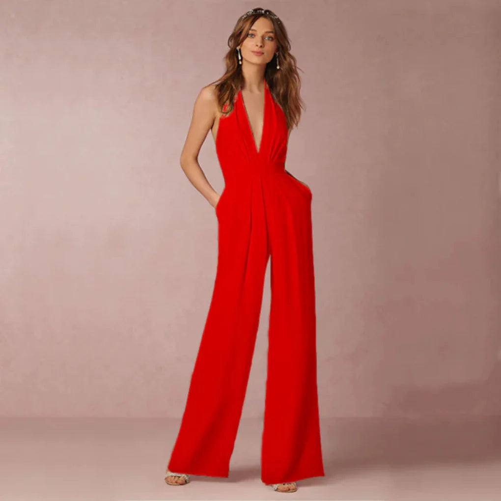 Diepe V-hals jumpsuit met open rug