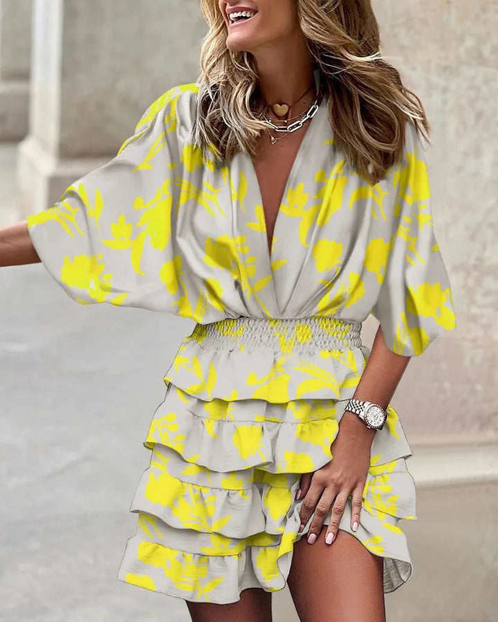 Ruffle wikkeljurk met bloemenprint