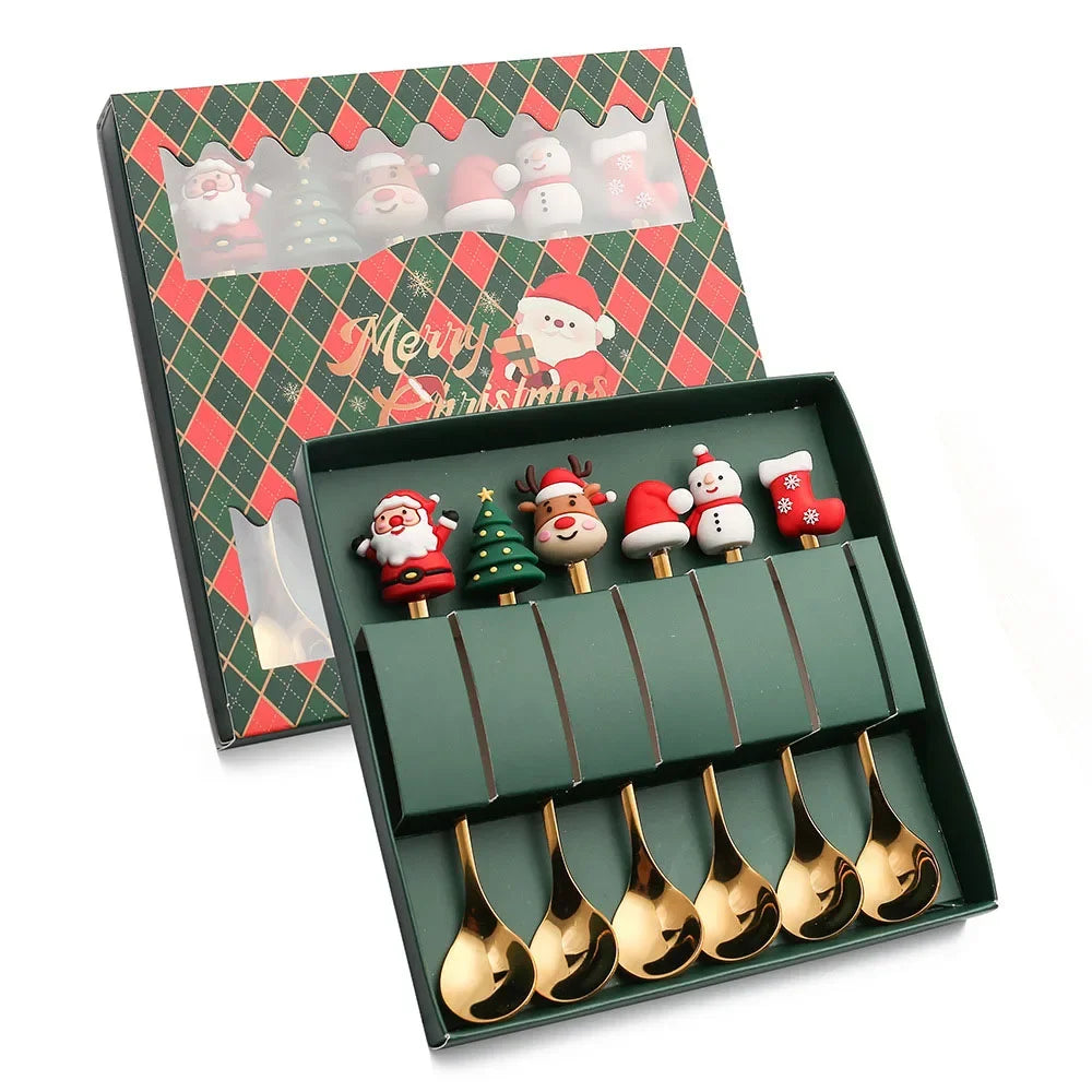 SantaSpoons - RVS Gouden Kerstlepels met Geschenkdoos