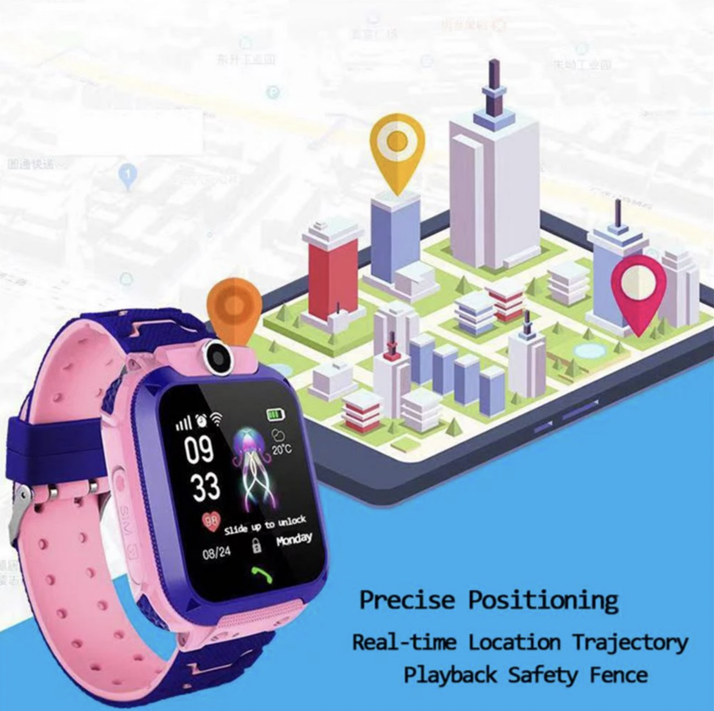 SafeWatch Waterproof Smartwatch – LBS Locatie Tracker en SOS Bel voor Kinderen