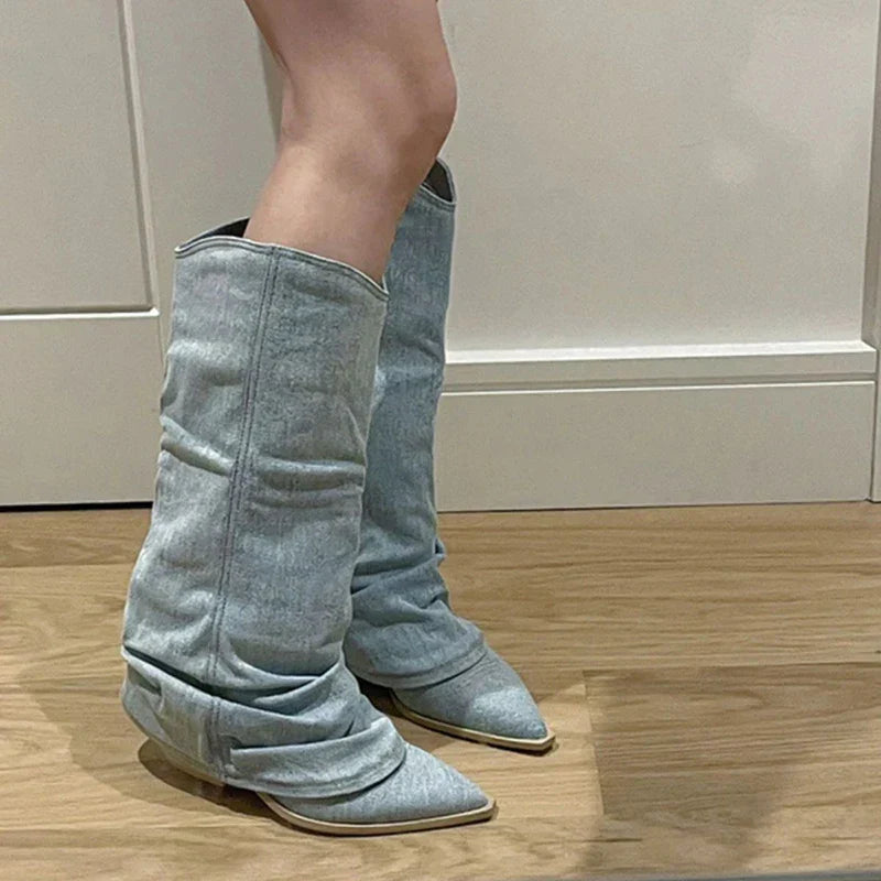 Alice - Denim Knielaarzen Cowboy Boots