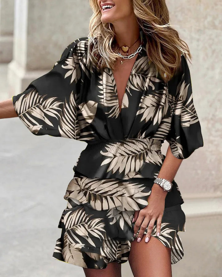 Ruffle wikkeljurk met bloemenprint