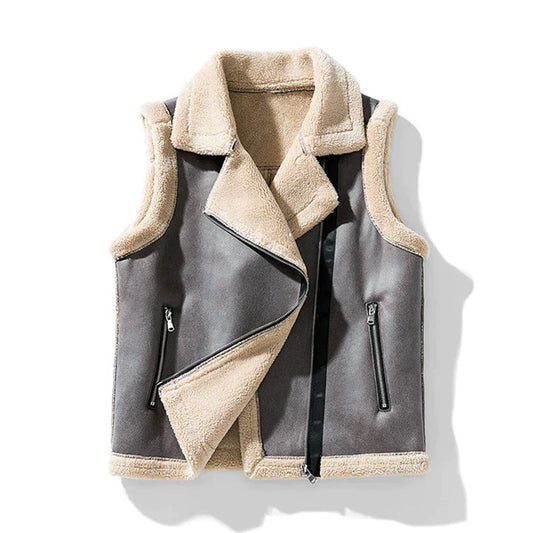 Mouwloos Leren Sherpa Vest Voor Dames - Eirfall