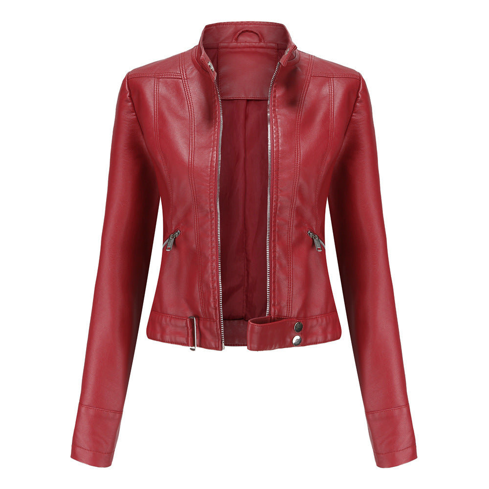 Leren korte zomerjas voor vrouwen, stoere leren bikerjacket dames met ange mouwen en zij vakken met rits, zara jas, zomerjas tussenjas, waterdicht wintdicht rood