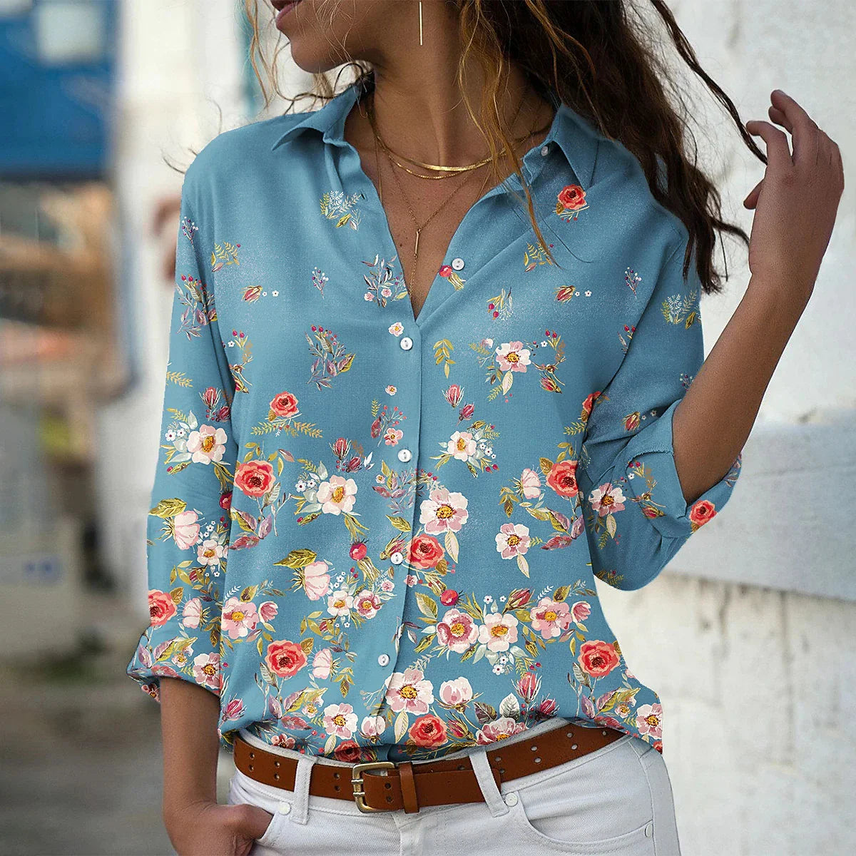 zomerse blouse met print dames chique elegant comfortabel zomer voorjaarsblouse bloemenprint met knopen