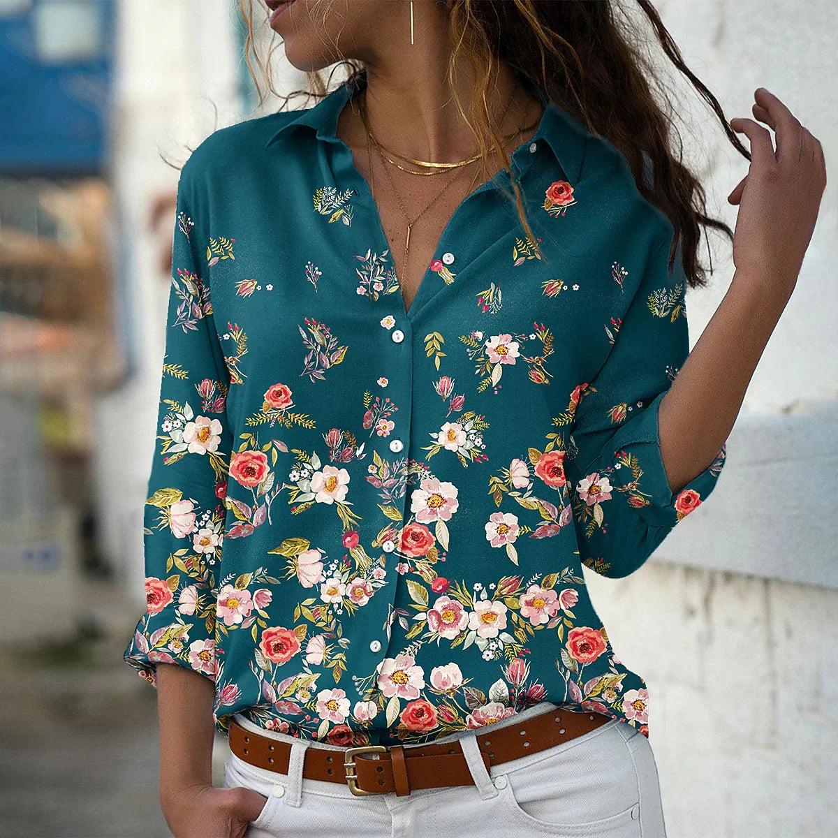 zomerse blouse met print dames chique elegant comfortabel zomer voorjaarsblouse bloemenprint met knopen