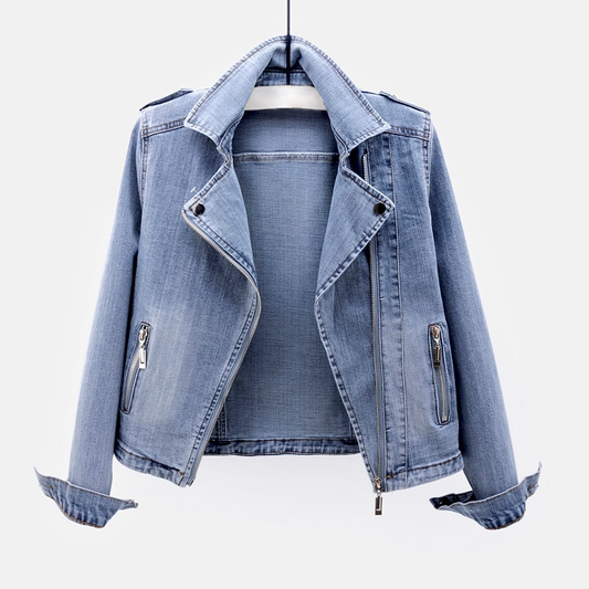 Dames denim jas spijkerjasje zomerjas dames denim jacket stoer casual ritssluiting blauw