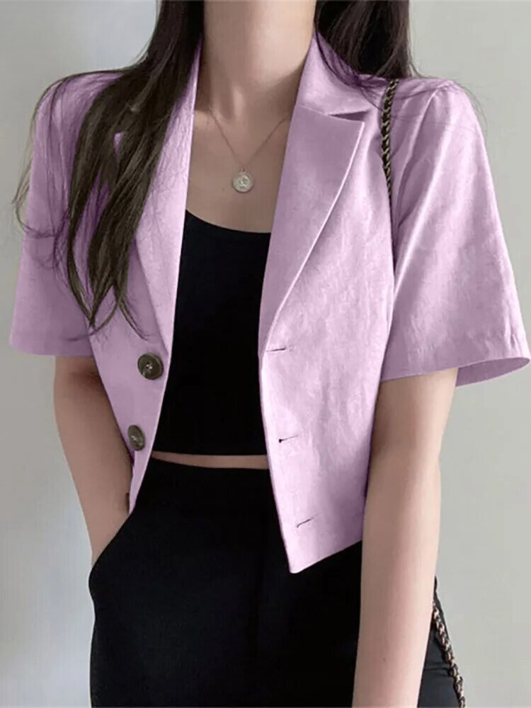 Roze Voorjaars Chic Katoenen Blazer Gedragen door model