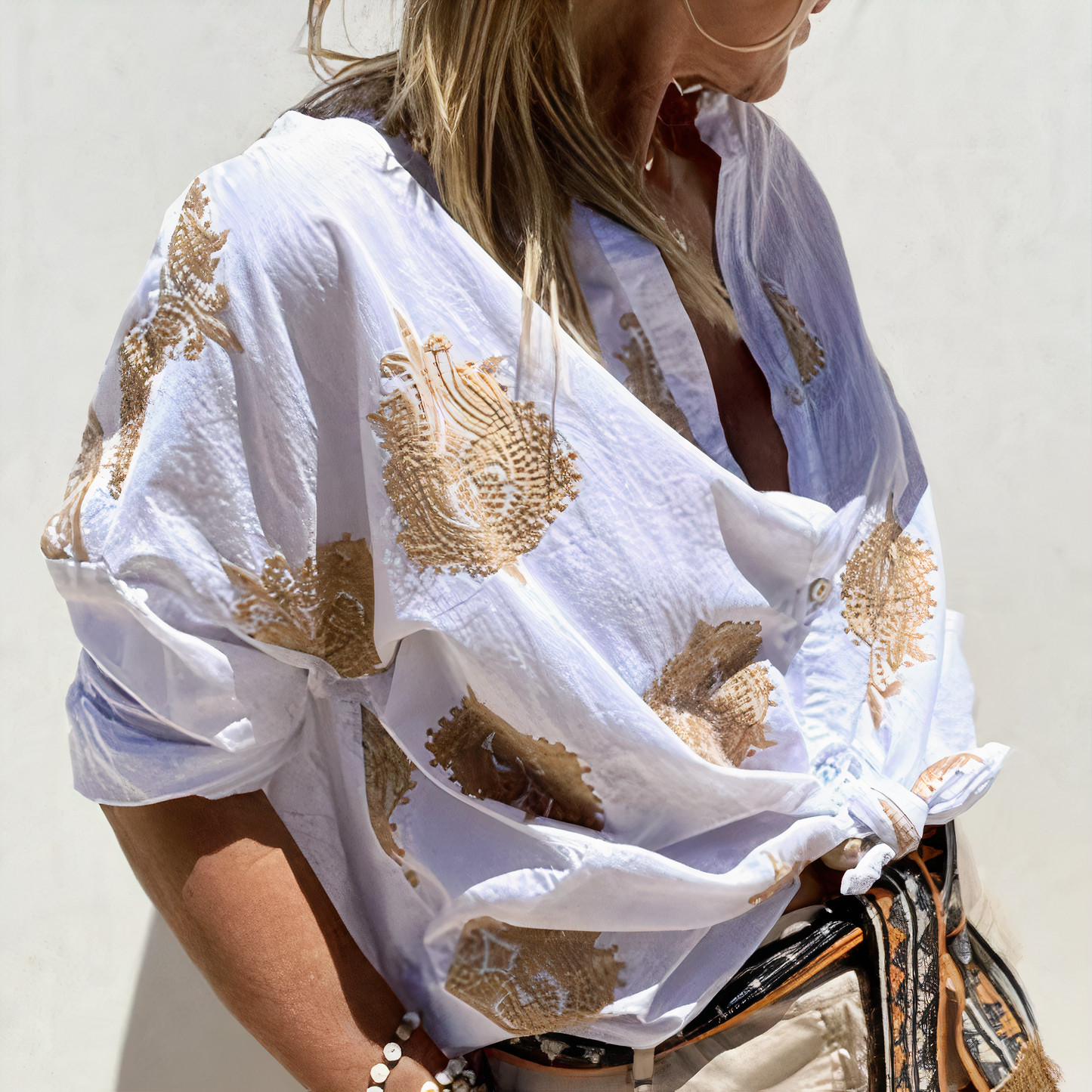 luchtige zomer blouse met print dames elegant chique oversized pasvorm luchtige materialen met knopen zomerblouse strandblouse kleding vrouwen