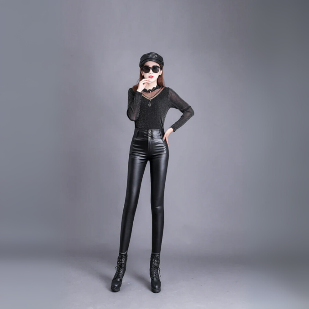 Stijlvolle PU-leren broek met hoge taille voor dames