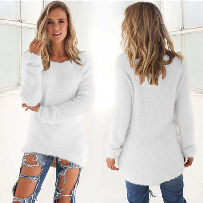 Casual Warme Fluffy Sweater Voor Dames