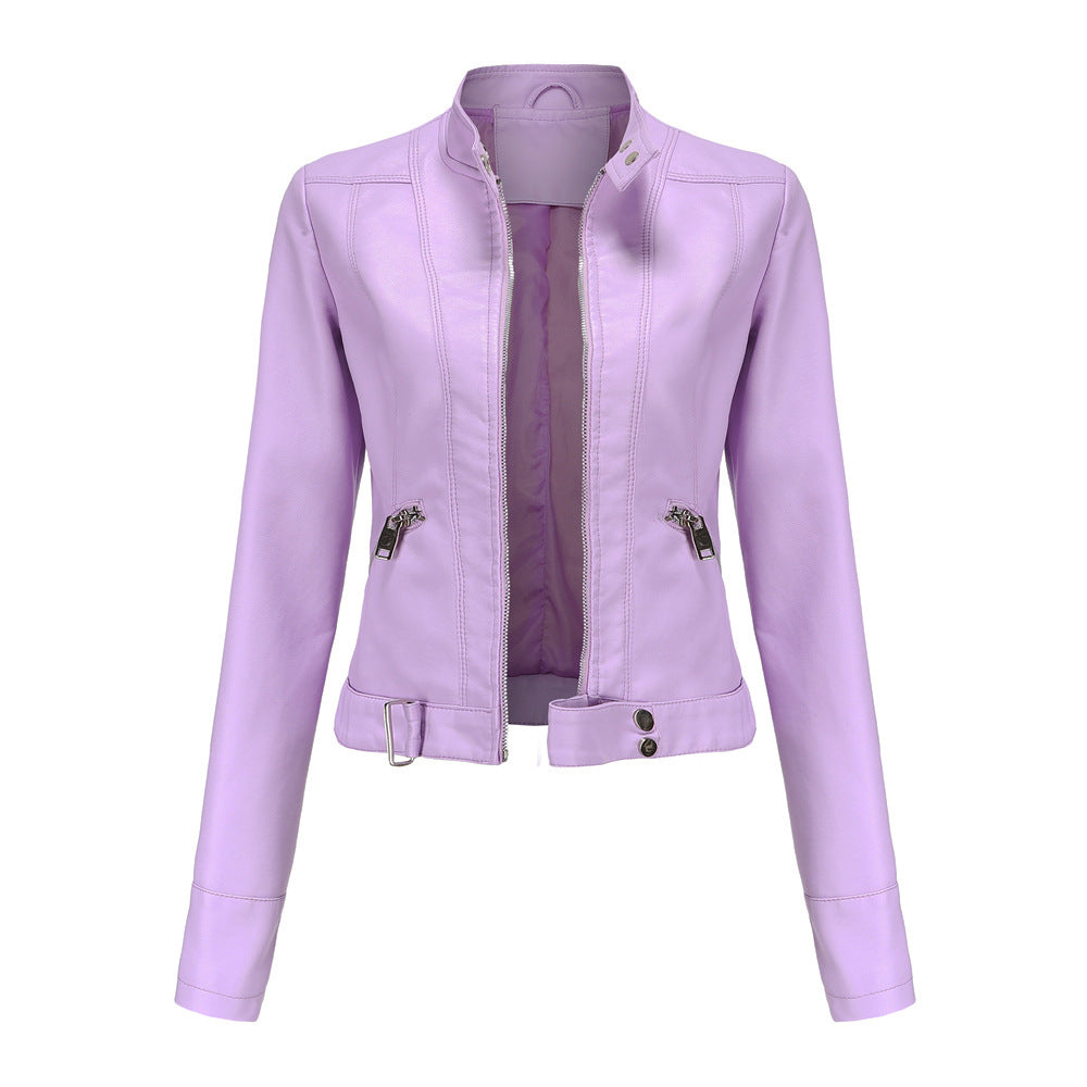 Leren korte zomerjas voor vrouwen, stoere leren bikerjacket dames met ange mouwen en zij vakken met rits, zara jas, zomerjas tussenjas, waterdicht wintdich paars