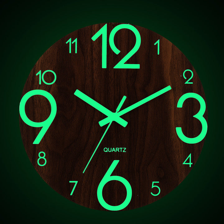 Luminous Wall Clock - Stille Quartz Wandklok van Hout met Verlichte Wijzers voor Donkere Kamers