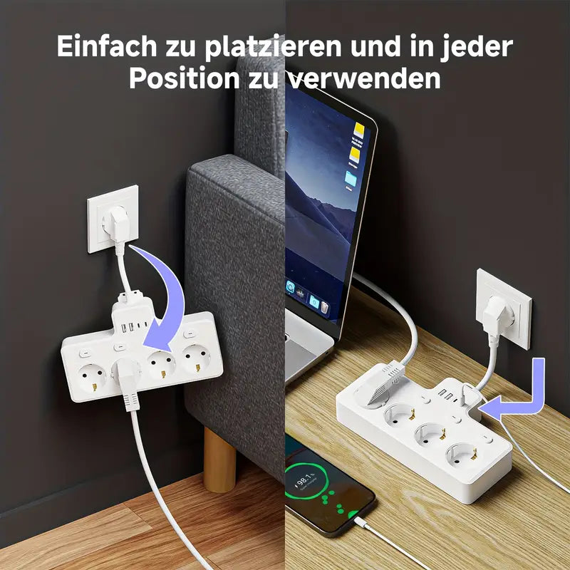 PowerHub 8-in-1 Stroompaneel – Multi-schakelaar Stopcontact met 4 AC, 2 USB & 2 Type-C – Voor Thuis, Kantoor & Reizen