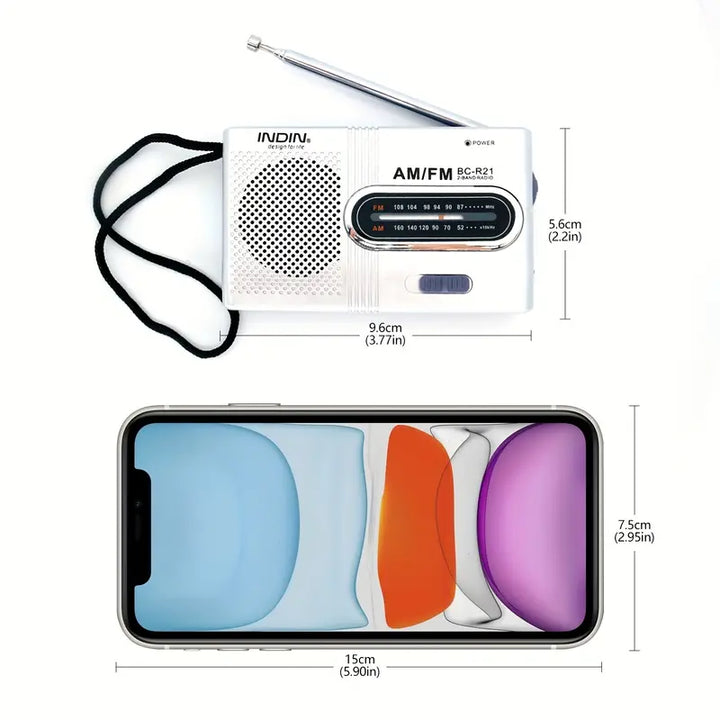Compacte AM/FM Radio - Draagbaar met Stereo Luidspreker en Koptelefoonaansluiting Met telescopische antenne, batterij-aangedreven