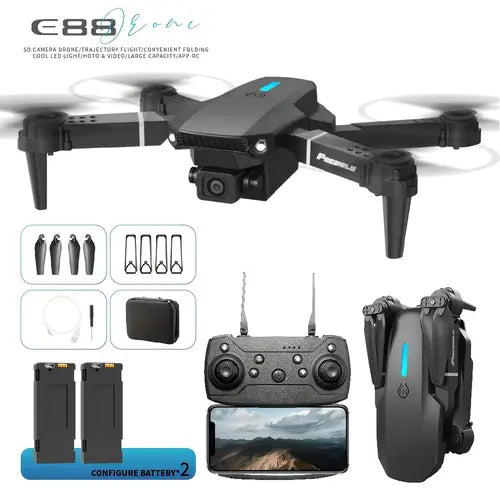 Kindervriendelijke Drone E88 – Dual Camera, WiFi Besturing, Opvouwbaar Design, 480p Video – Perfect Cadeau voor Kerst & Feestdagen, Indoor/Outdoor Quadcopter met 40m Hoogte & 50m Bereik