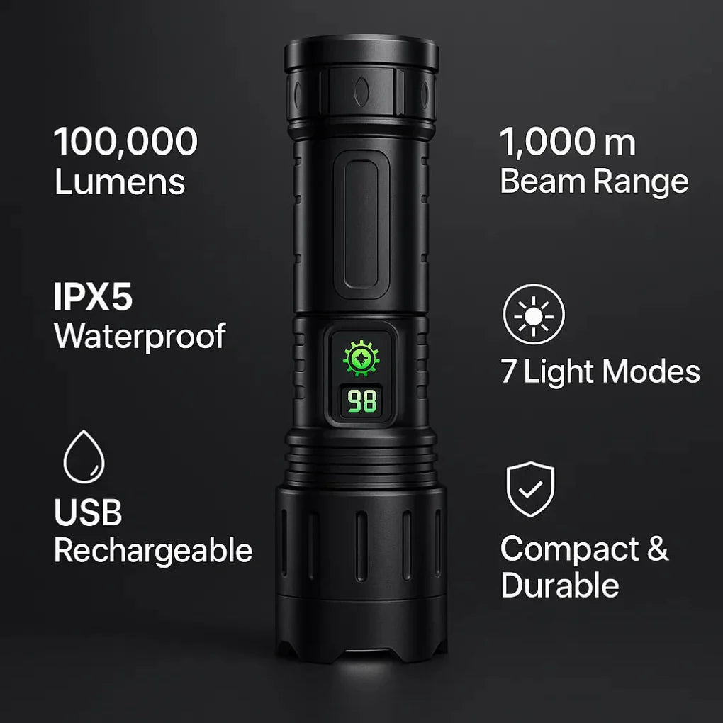 100000 lumen tactische zaklamp