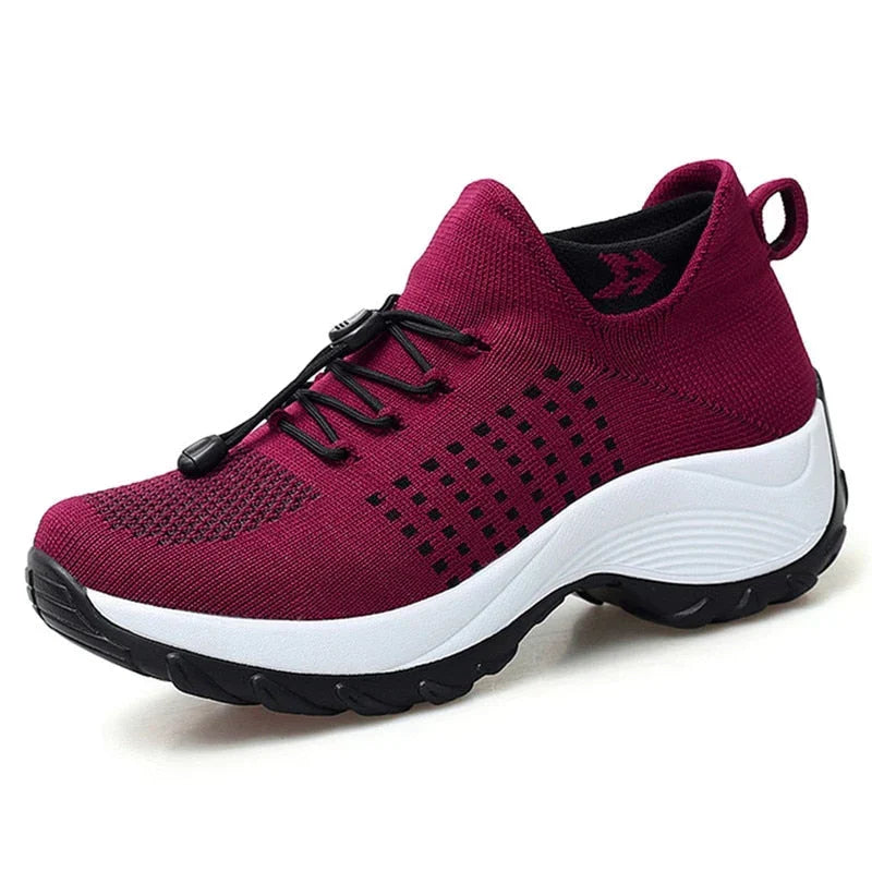 comfortabele ondersteunende sportschoenen met elastische sluiting en sok orthopedische dames sneakers voor vrouwen zomerschoenen met hoge hak en witte zool