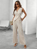 Elegante Mouwloze Blazer en Wijde Pijpen Broek Set