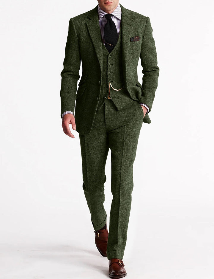 Heren Slim Fit 3-delig Herringbone Trouwkostuum van Wolmix