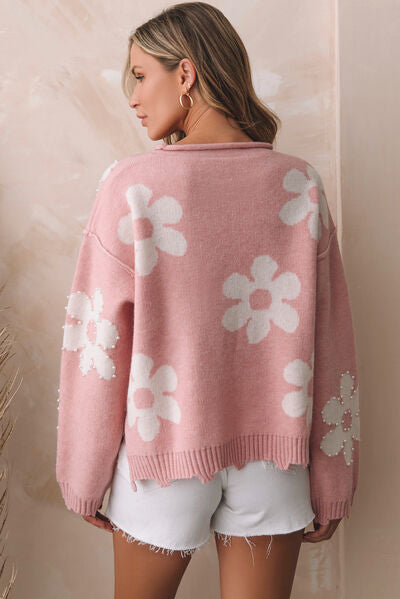 Casual Oversized Sweater Met Bloemen