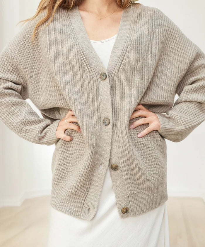 CHAVELI- Stijlvolle Kasjmir Cardigan Damesvest met knopen oversized Antraciet