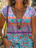 Casual T-Shirt met Bloemenprint en V-hals