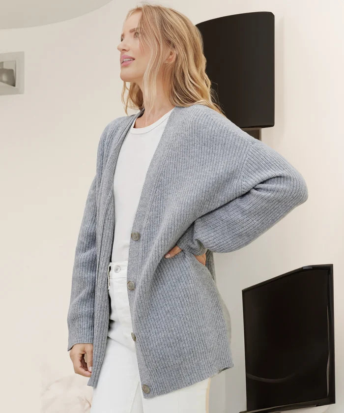 CHAVELI- Stijlvolle Kasjmir Cardigan Damesvest met knopen oversized Grijs