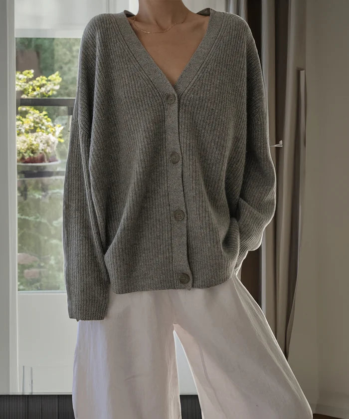 CHAVELI- Stijlvolle Kasjmir Cardigan Damesvest met knopen oversized Grijs