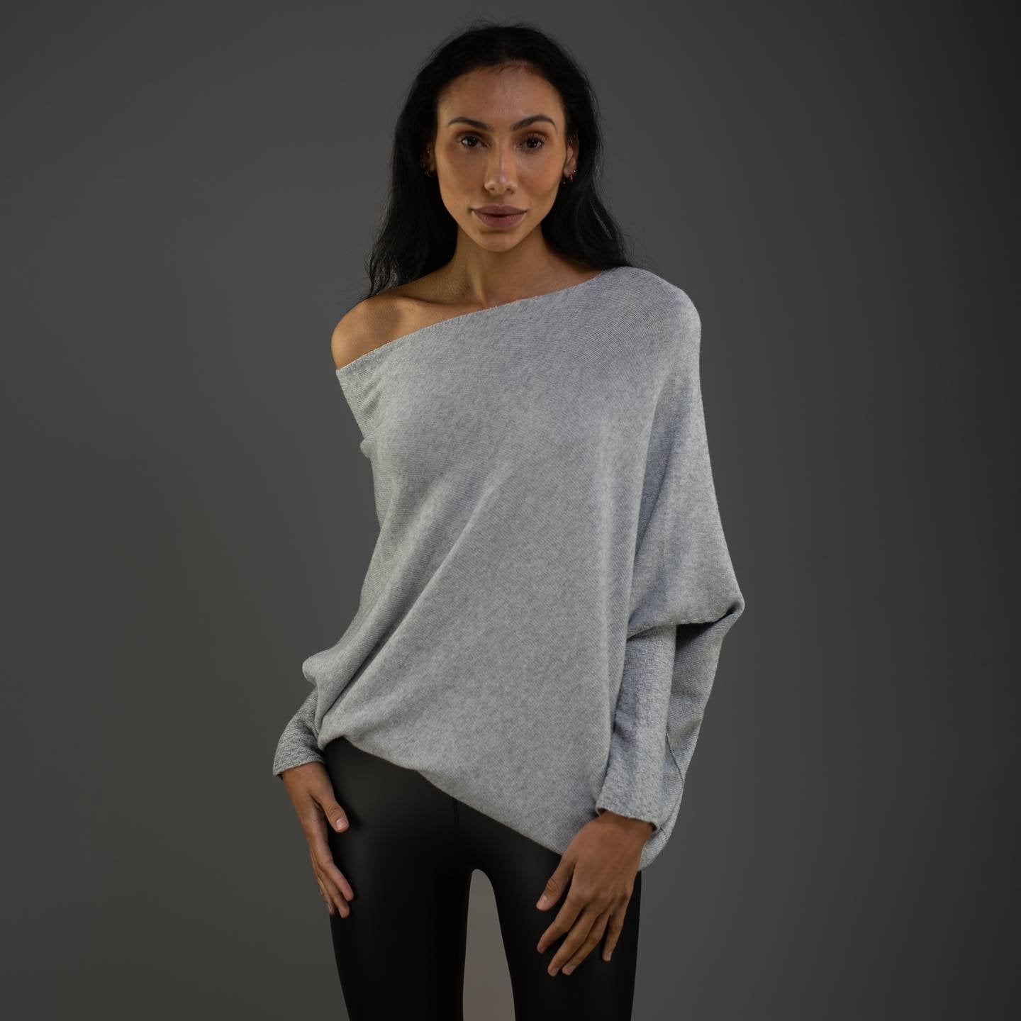 Elegante Off Shoulder Trui Dames grijs