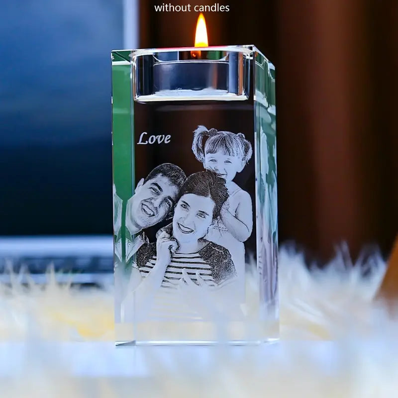 CrystalGlow Gepersonaliseerde Glazen Kaarshouder - Elegante Decoratie voor Elk Moment