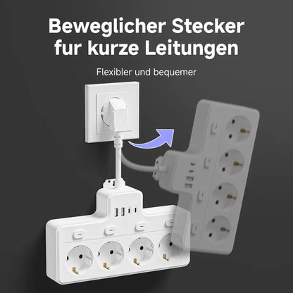 PowerHub 8-in-1 Stroompaneel – Multi-schakelaar Stopcontact met 4 AC, 2 USB & 2 Type-C – Voor Thuis, Kantoor & Reizen