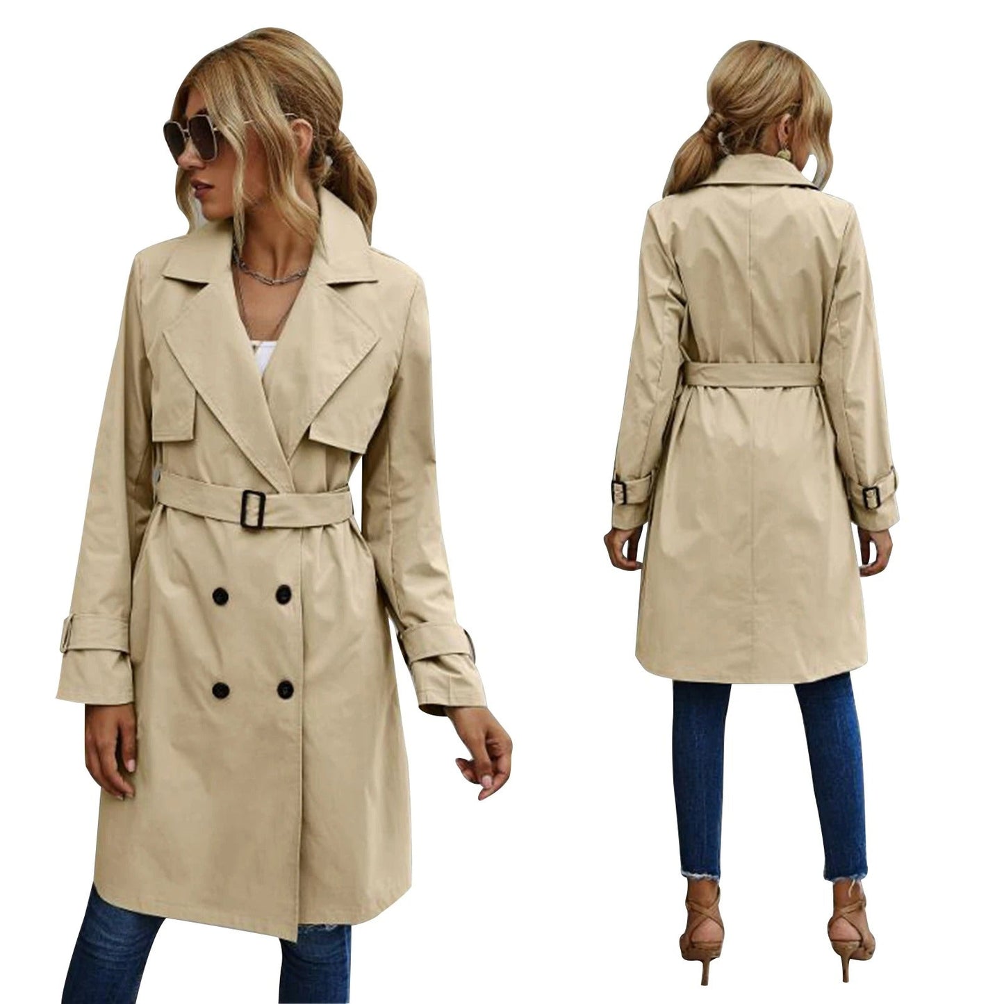 voorjaars & zomer trenchcoat dames zomerjas vrouwen elegant chique comfortabel met knopen en bijpassende riem