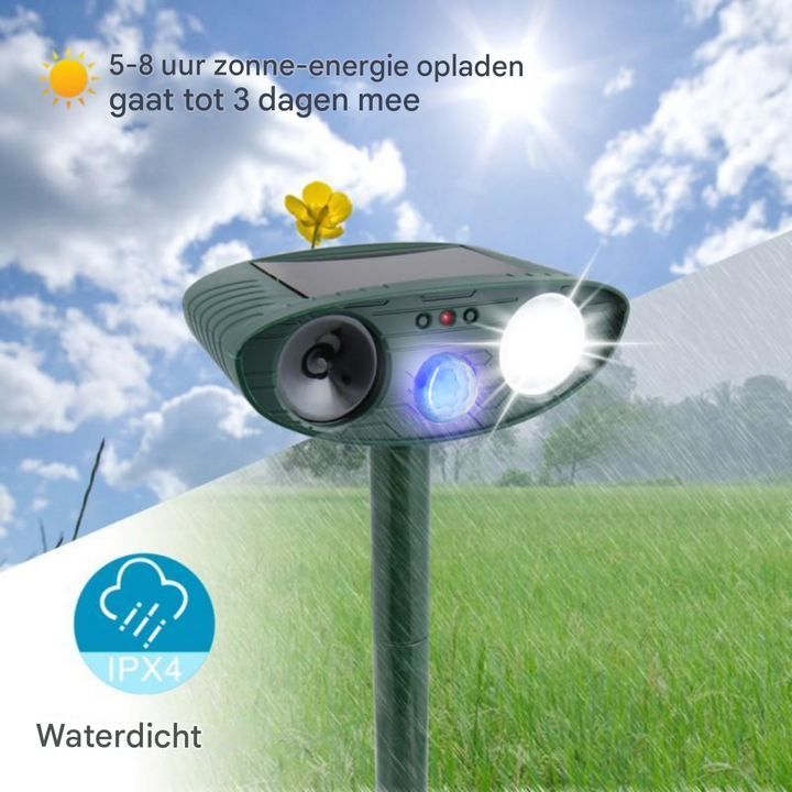 Bewegingsgedrafterde zonne-ultrasone dierenverjager
