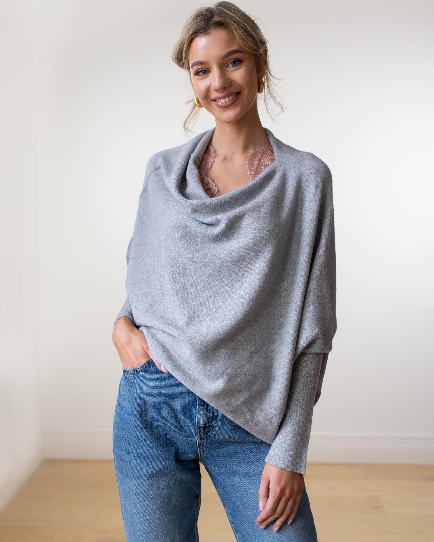 Elegante Off Shoulder Trui Dames grijs