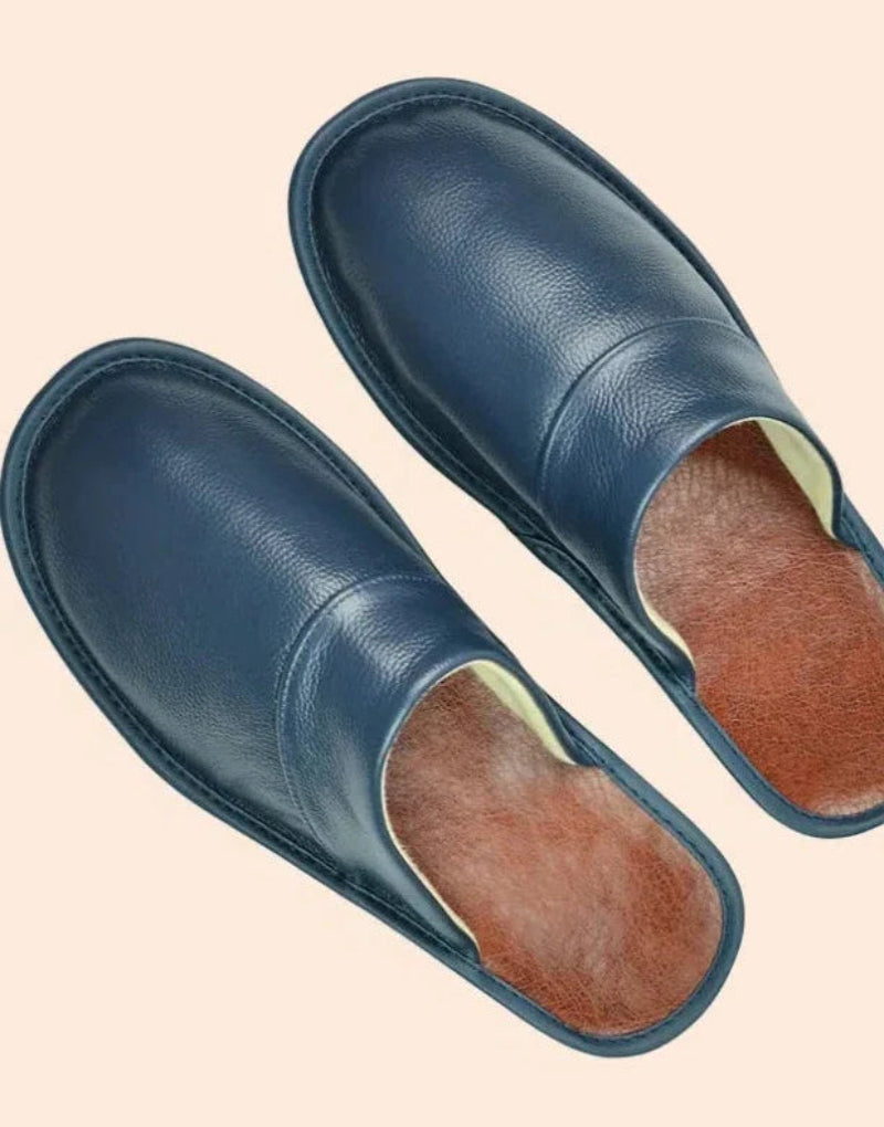 Antislip comfortabele binnenslippers van echt leer