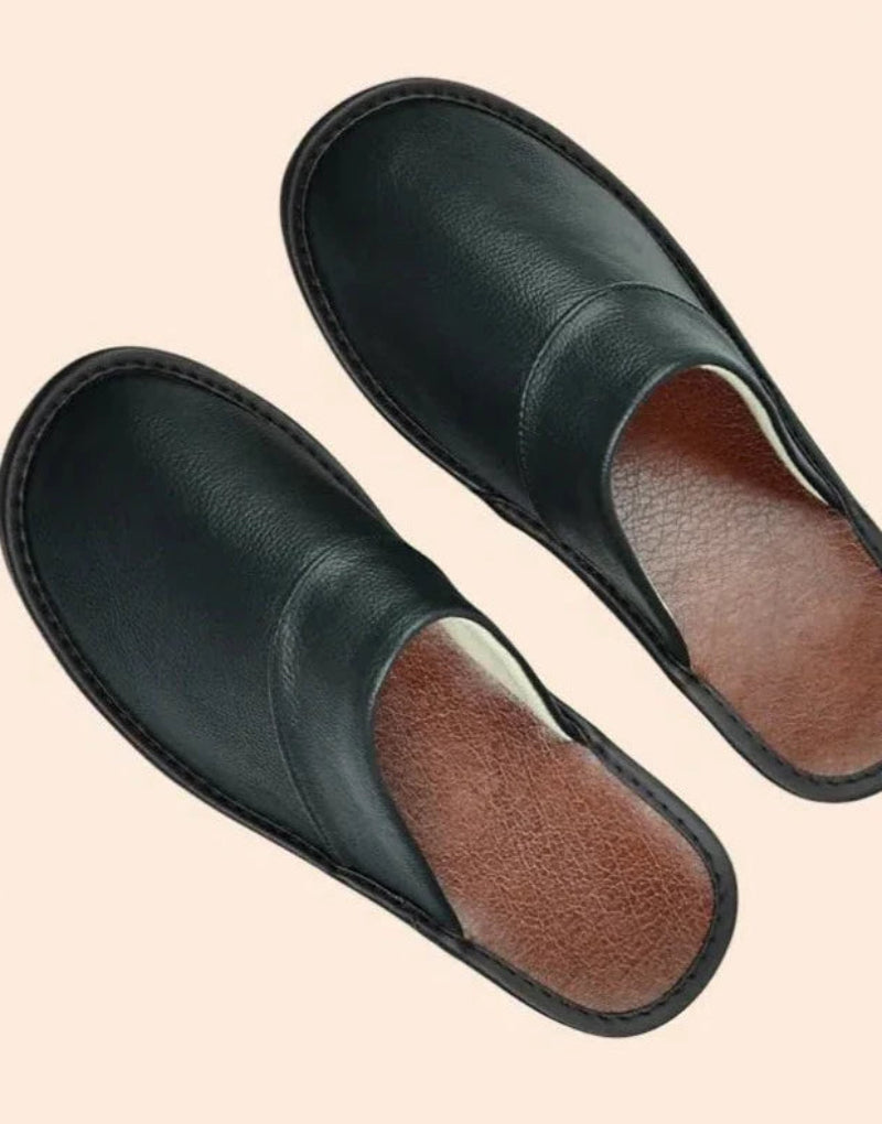 Antislip comfortabele binnenslippers van echt leer