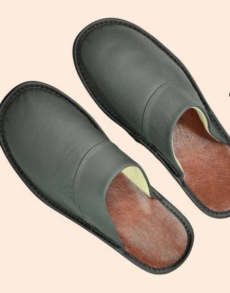 Antislip comfortabele binnenslippers van echt leer