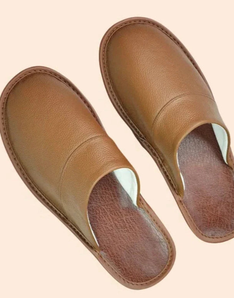 Antislip comfortabele binnenslippers van echt leer
